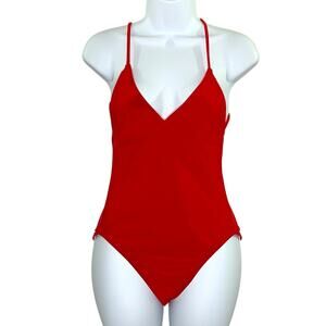 Norma Kamali M Tiger Red Mio Swimsuit Crisscrossing Straps *flaw